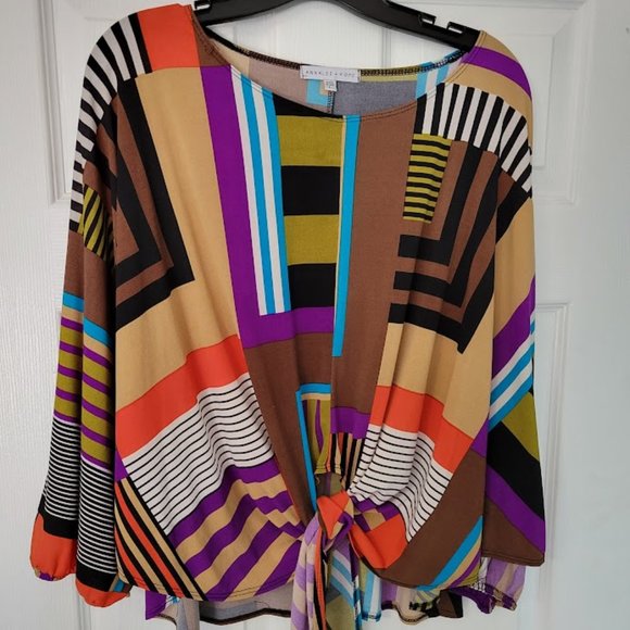 Annalee + Hope Fun retro‎ top with tie front and batwing sleeves Size L - Picture 1 of 6